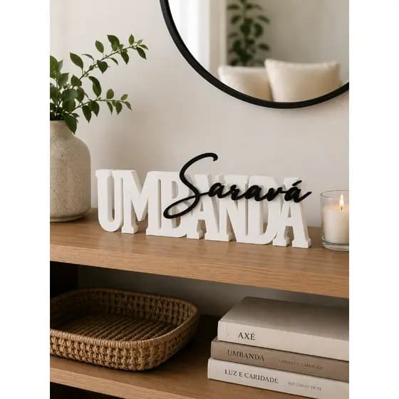 Decoração Saravá Umbanda | Letreiro de Mesa Preto e Branco