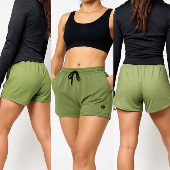 Shorts Feminino Cintura Alta Moletom Conforto com Bolsos Moda Casual e Fitness Preto, Marrom, Caqui e Verde