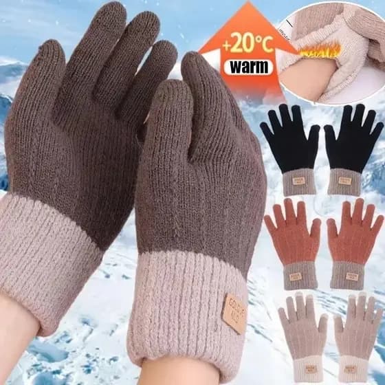 Luvas De Dedo Inteiro De Malha Quente – Tela Sensível Ao Toque De Lã De Cor Sólida Pelúcia Macias Para Dirigir Ciclismo