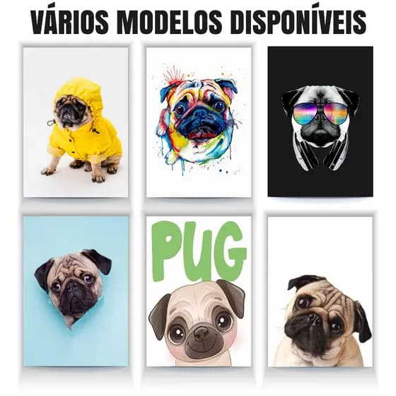 Quadros Decorativo de Pug, Quadro de Pet, Quadro Decorativo Para Veterinário e Petshop