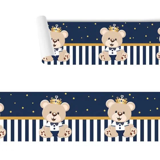 Faixa Adesivo de Parede Infantil Ursinho Príncipe, Papel De Parede Infantil Decoração Quarto Menino