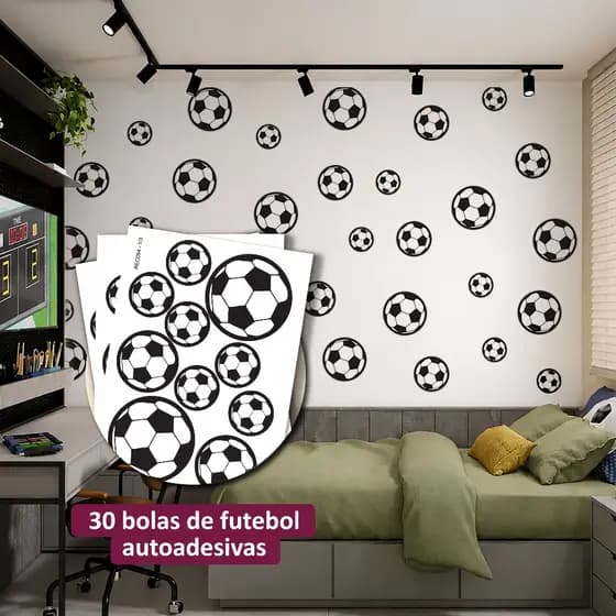 Adesivo Para Parede Bolinhas, Bola de Futebol, Decoração Quarto Infantil de Menino Futebol