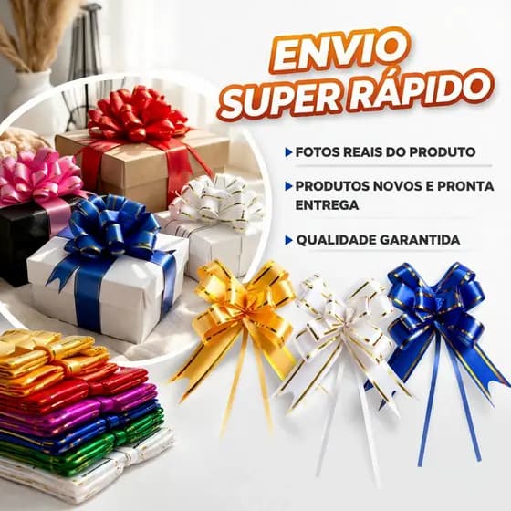 Kit 100 Laços Fáceis Com Filete Dourado Cores Sortidas Tamanhos P M G