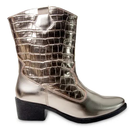Bota Texana Feminina Ana Caste TEX01 Tendência da Moda Metalizada Dourada 2417