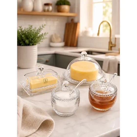 Kit Queijeira Manteigueira Açucareiro Meleira Bolinhas Pearl Wolff