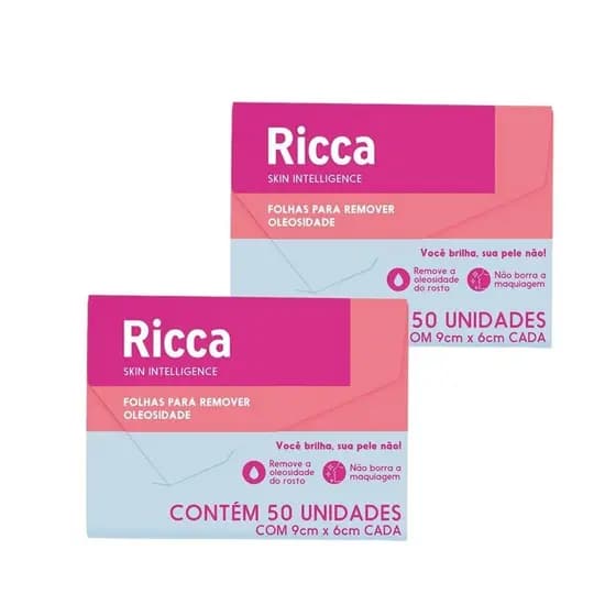 Kit 2x 50 Lenços Removedor de Oleosidade Facial Limpador 9x6cm Ricca