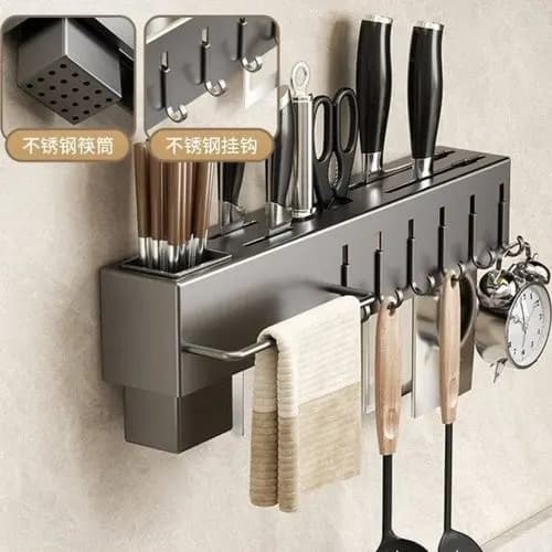Suporte Organizador Utensílios Cozinha 6 Ganchos Aramado Resistente Cinza Prático