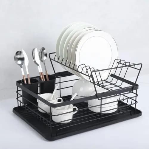Escorredor Louças Duplo Organizador Cozinha 2 Andares Resistente Metal Preto Fosco