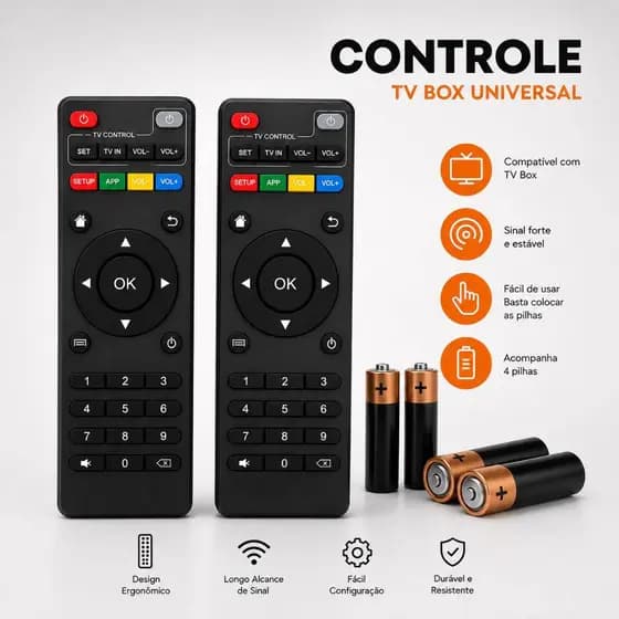 Controle Remoto Para Tv Botões Inteligentes Box Aparelho Completo Com Pilhas