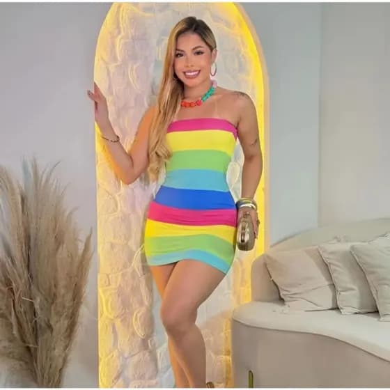 Vestido Feminino Virginia Tomara que Caia Listrado Colorido Tecido Estampado Moda Praia Tendencia Liquidação2026**