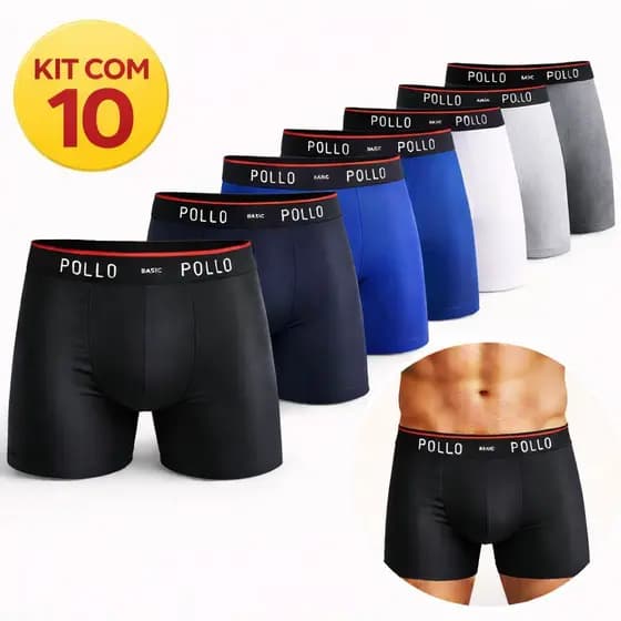 Kit 10 Cueca Boxer Box Adulto Masculino Pollo Conforto Poliamida