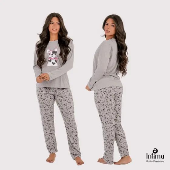 Pijama Longo De Frio Inverno Feminino Adulto Manga Cumprida Quentinho
