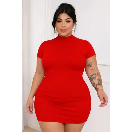DRAPA PLUS - VESTIDO TUBINHO GOLA MANGA CURTA PLUS SIZE