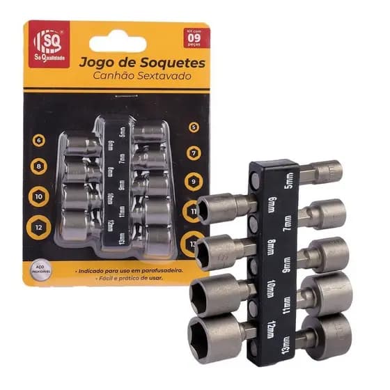 Kit Jogo Soquete Canhão Parafusadeira 9 Peças 5 A 13mm Aço