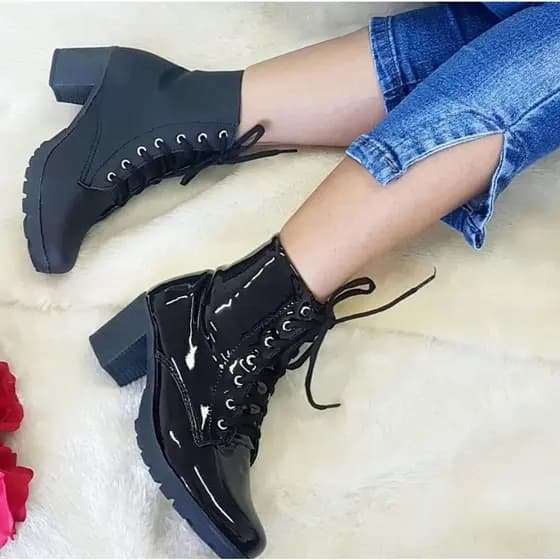 Coturno Bota Feminina Verniz Cano Curto Confort LANCAMENTO