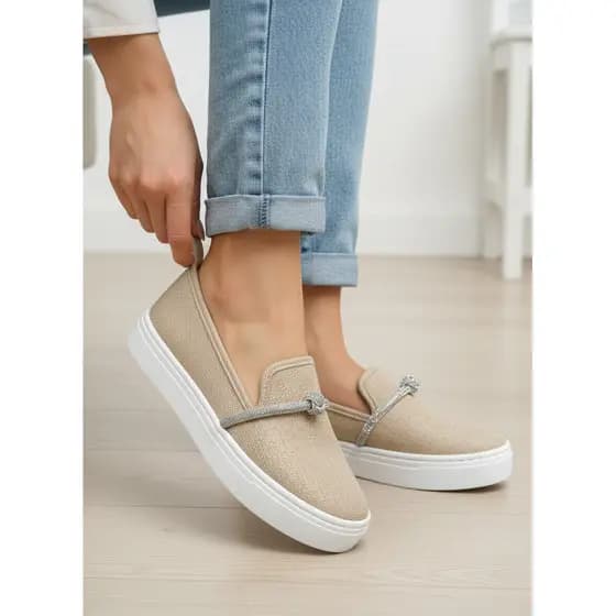 Tênis Feminino Slip On Laço Strass Casual Iate Calce Fácil confortável