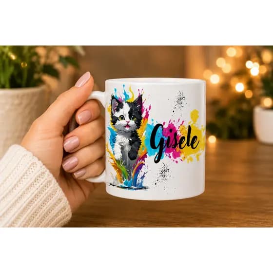 Caneca Gato Personalizada/ Caneca Personalizada Pet Gato Colorida/ Caneca Presente Aniversário