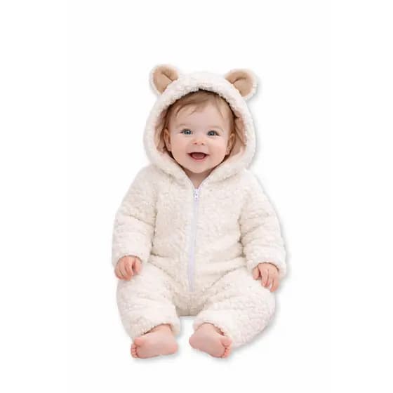 Macacão Bebê Menino e Menina Ursinho Sherpa Pele de Carneiro Infantil Quentinho Soft
