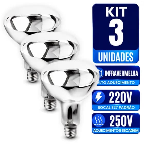 Kit 3 Lâmpadas Infravermelhas Para Aquecimento Aves Pintinhos Alimentos Salgados 250w 220v Empalux