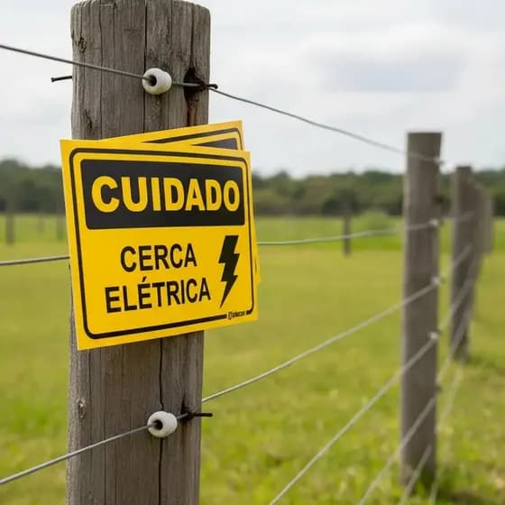 Kit 5 Placas Advertência Perigo Cuidado Cerca Elétrica 17x11cm PVC