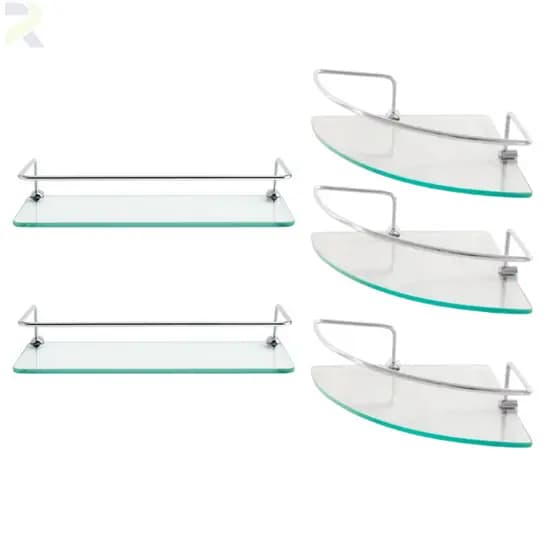 Kit Acessórios para Banheiro Prateleira Organizadora Conjunto 3 Cantoneiras + 2 Porta Shampoo Reto 30cm Incolor 6mm