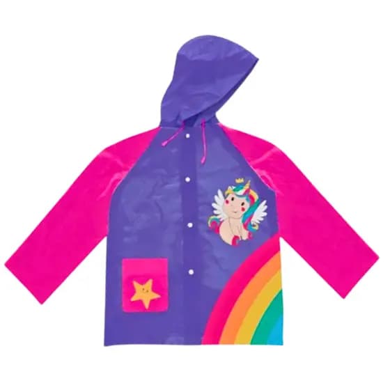 Capa de Chuva Infantil com Capuz Estampada Unicórnio Impermeável Roxo e Rosa