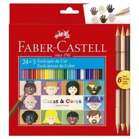 Lápis De Cor Sextavado Faber-Castell Caras E Cores Estojo Com 24 Cores + 3 Lápis Bicolor