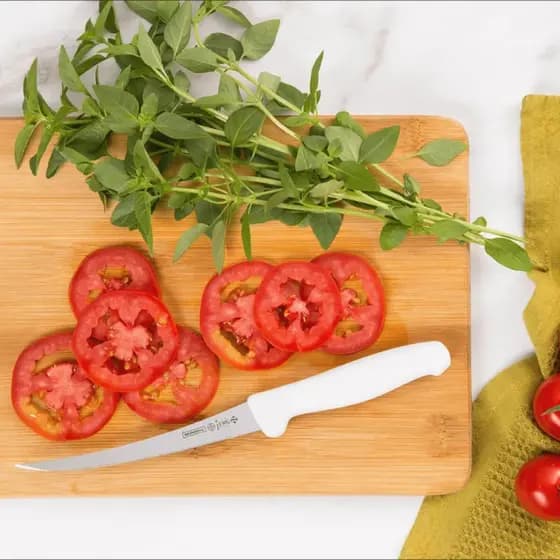 Faca De Filetar Tomate Sushi Legumes Frutas Cor Branca Inox
