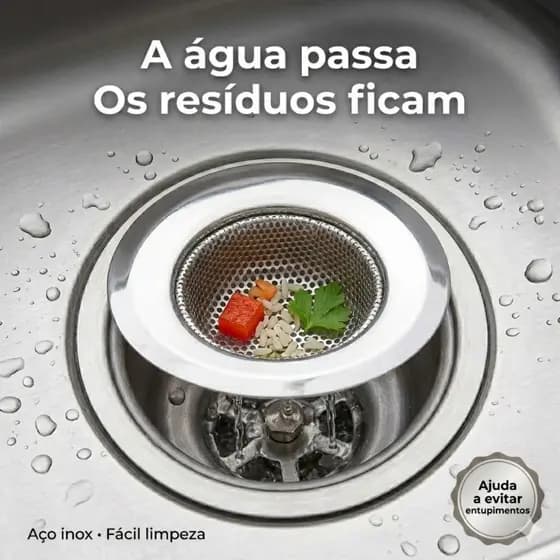 Ralo para Pia Inox 9cm 11,5cm com Borda Cozinha Banheiro Tanque Ralinho Anti Sujeira