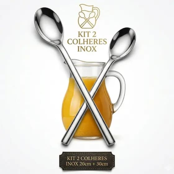 Kit Colher 20cm e 30cm Aço Inox para Drinks Gin Caipirinha Bar Coquetel Bartender Longa