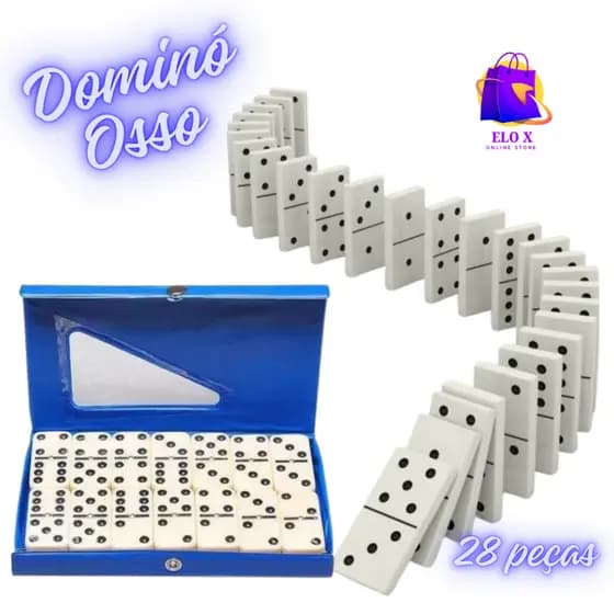 Jogo de Dominó Profissional De Osso Estojo com 28 Peças