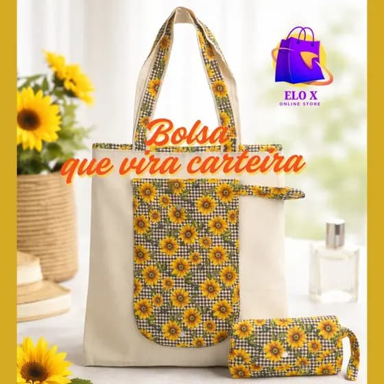 Bolsa 2 em 1 que vira carteira Ecobag Prática Ecologica Para Compras Dobrável Dia Versátil Compacta