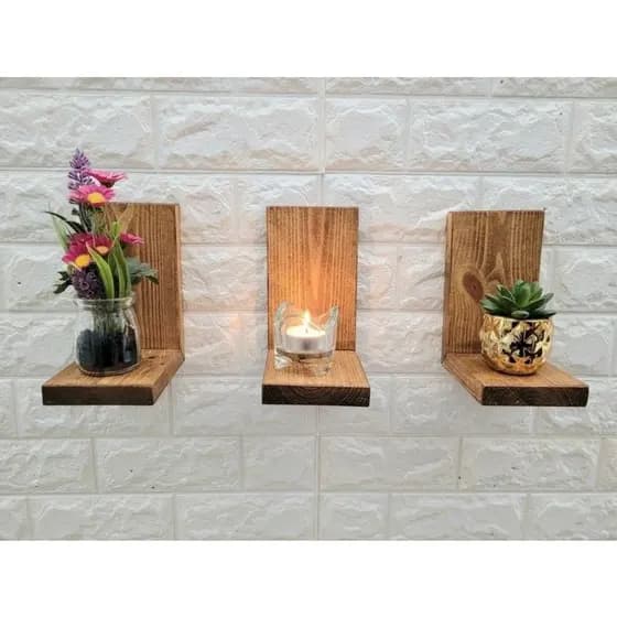 kit 3 Mini prateleiras multiuso em madeira de pinus
