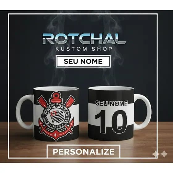 Caneca de Porcelana Corinthians Personalizada - 325ml, Resistente a Micro-ondas, Personalização Única