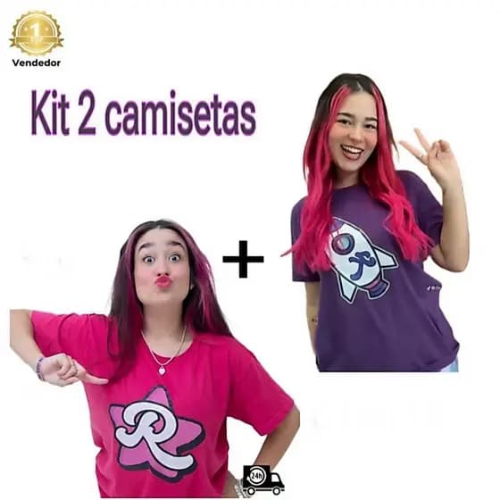 KIT 2 camisetas Juvenil Emily Vick e Katlen Teen Juvenil dos rosa Juvenil Emili vic rosa e roxa foguete promoção teen