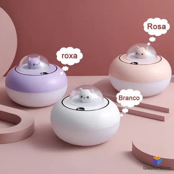 Umidificador Aromatizador Ambientes De Ar Gato Ovni Luz Home Mudo Quarto