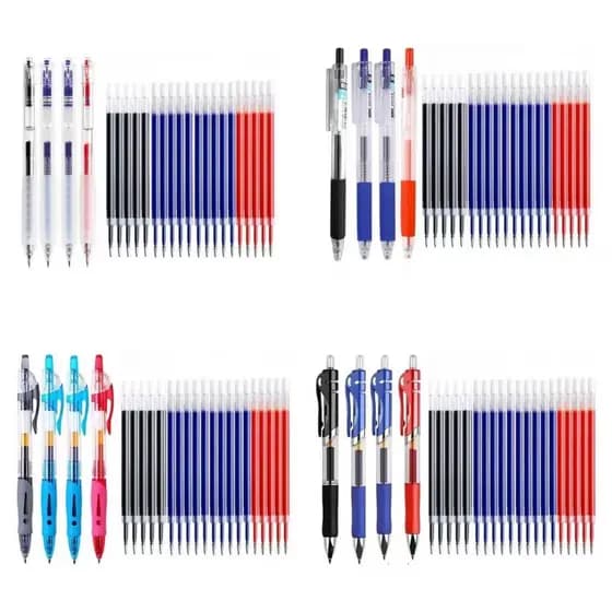 4Pen + 20refils Conjunto De Canetas Gel Retráteis Esferográficas De Tinta Preta/Vermelha/Azul Para Escrita 0,5mm Recarga