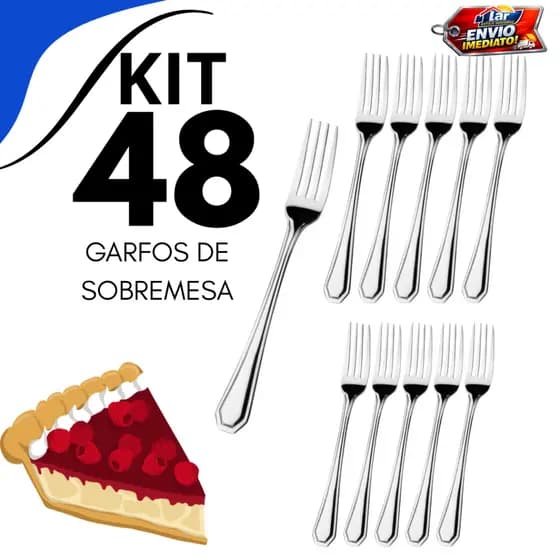 Kit Talheres Garfos Sobremesa Inox Premium com 12/ 24 ou 48 PÇS Cozinha Restaurante Lanchonete