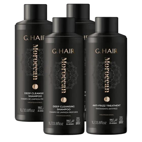 Kit 2 Unidades Escova Progressivas GHair Marroquina 2 Passos 1 Litro Brilho Intenso Redução de Volume Capilar 1 Litro