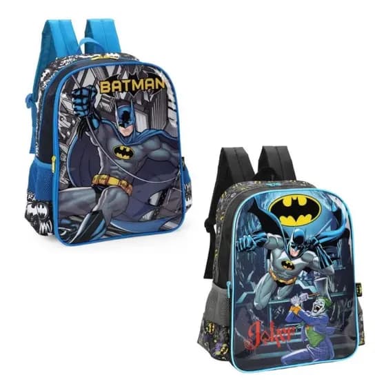 Mochila Infantil Batman ou Coringa Luxcel 16” – Escolar, Resistente e Cheia de Estilo Heroico!