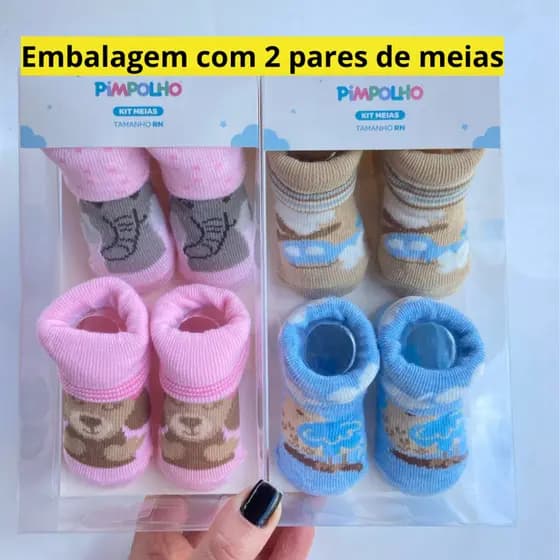 Kit Meia Bebê Recém Nascido 0 a 3 meses Pimpolho Menino Menina Maternidade Enxoval Infantil