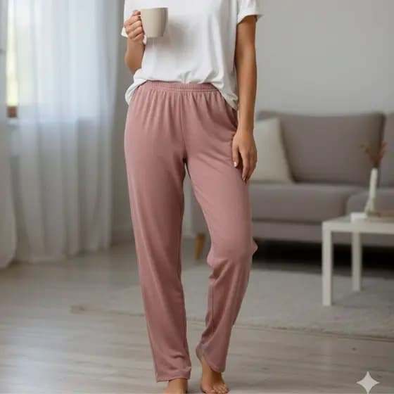 Calça Feminina Pijama Confortável Suede Longo Adulto Trajes Para Dormir