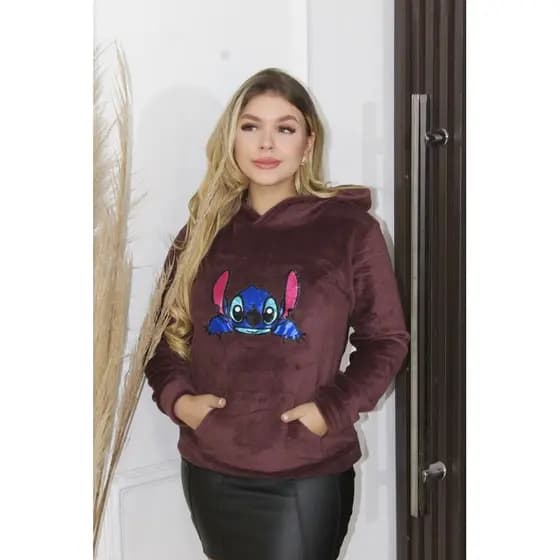 blusa stitch pelinho com capuz moda inverno