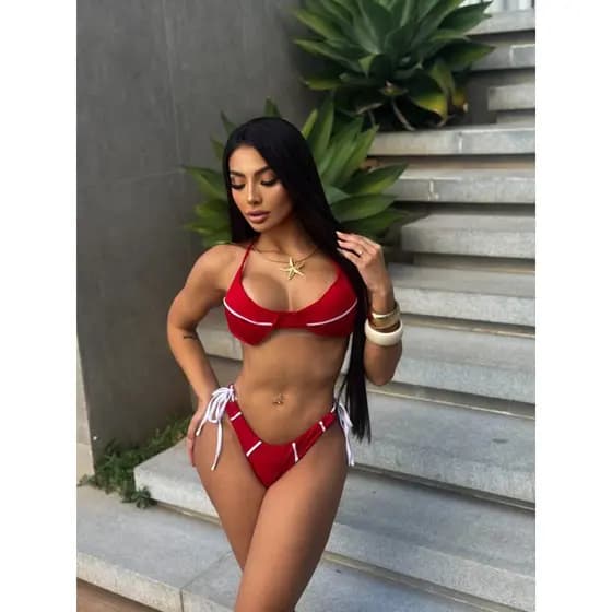 J's Conjunto biquíni Com Listras e biquíni de amarrar