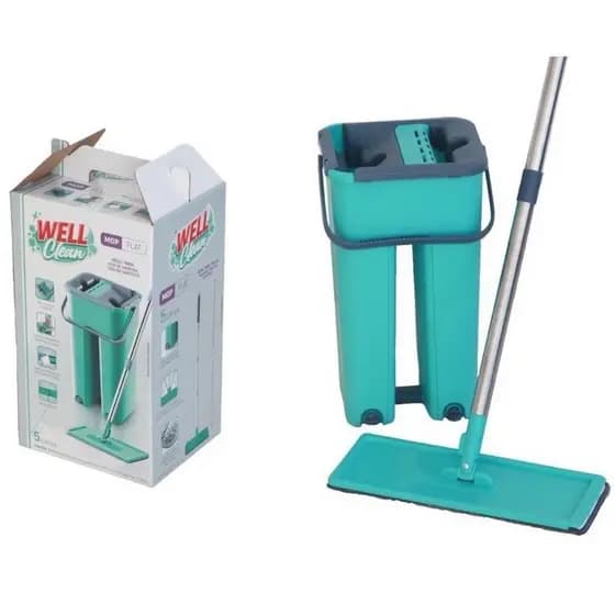 Flat Mop 2 Refis Esfregão Com Balde Rodo Mágico Lava Seca Tira Pó