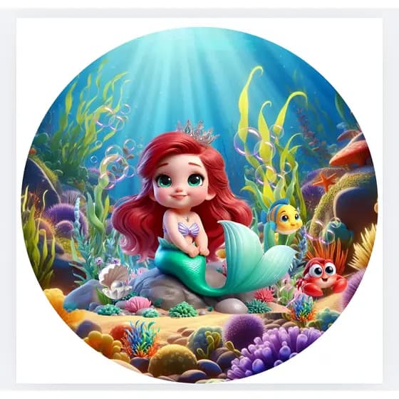 Capa Mini Painel Redondo Festa Tema Ariel 50x50