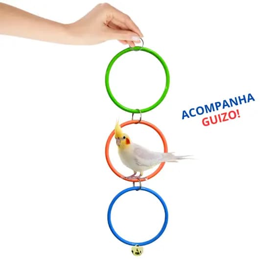 Brinquedo Argola Tripla Calopsita Balanço Pássaros Aves Grande Colorida