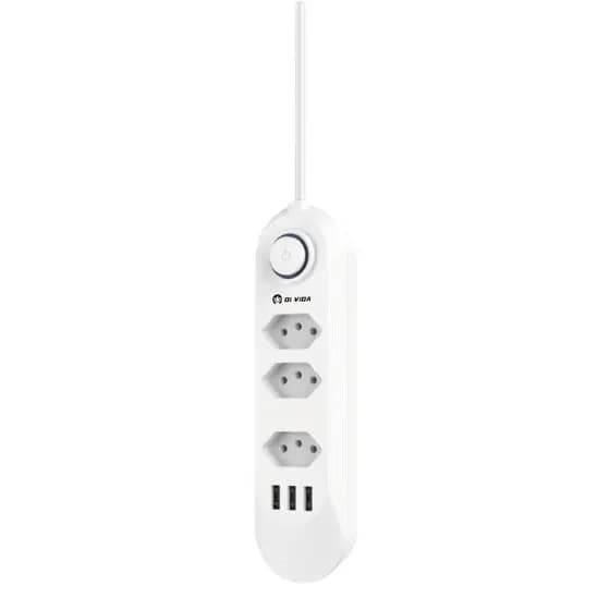 Filtro De Linha Inteligente ZOV 3 Tomadas Tipo-J E 3 USB 2m Com Proteção Contra Raios E Surtos