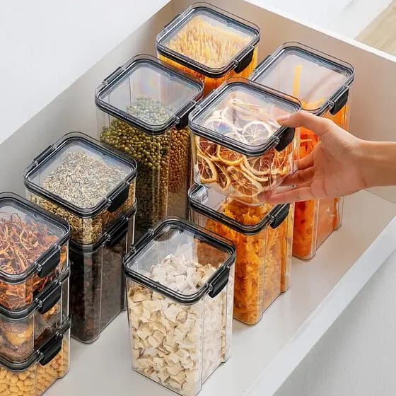 Kit Potes Herméticos Empilháveis Quadrado Resistente Cozinha Dispensa Para Mantimentos