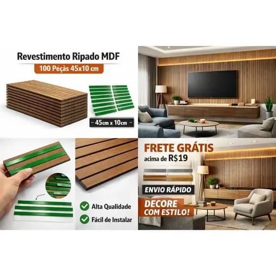 Kit 10 Até 200 Placas Ripados PREMIUM Revestimentos Painel Decorativo MDF Alta Qualidade 45cmx10cm